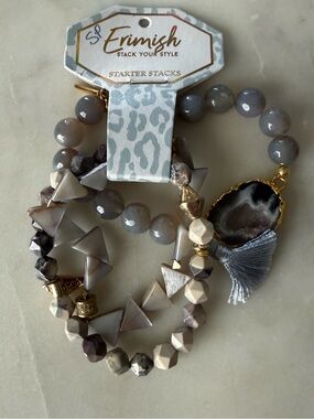 Erimish Gray Agate Starter Stack with Druzy & Tassel CharmNWT